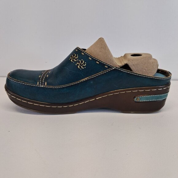 Spring Step L'Artiste Teal Chino Clogs Leather Mules Size 41 - Picture 7 of 14